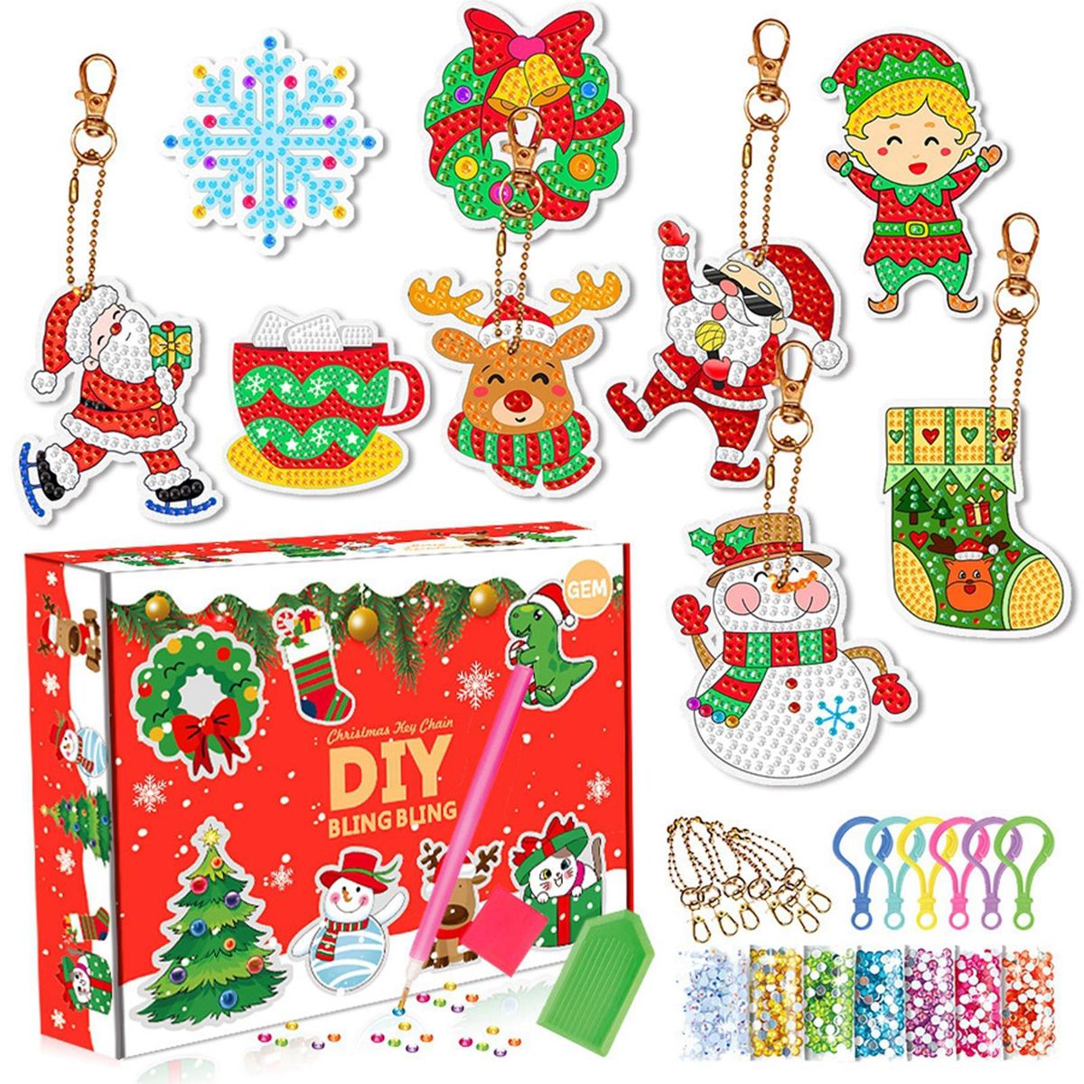 Painting Keychains Christmas Party Game DIY Handmade 9Pcs