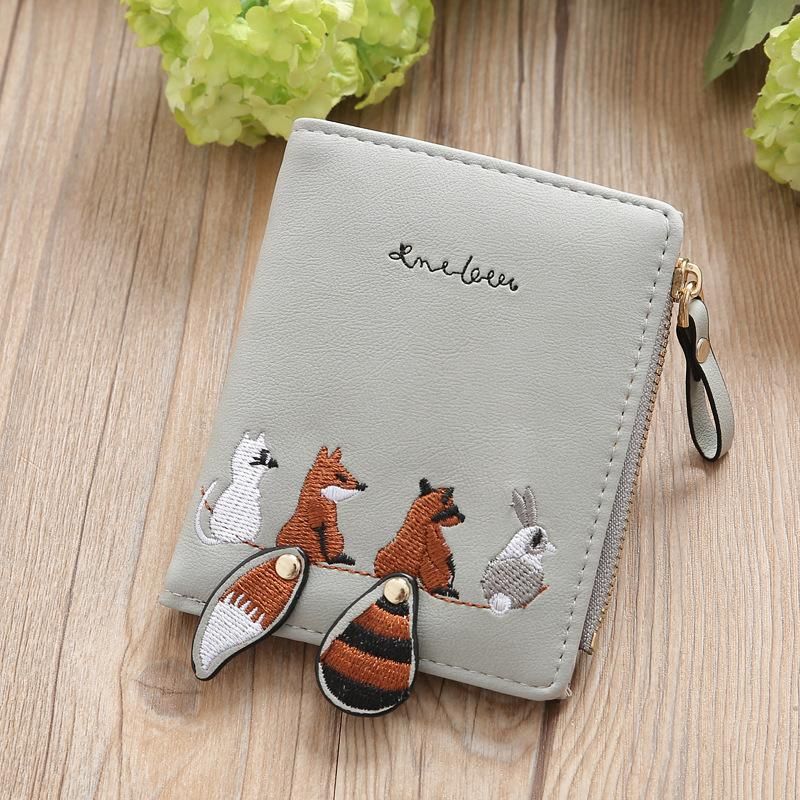 New female short student wallet Korean version cute small fresh folding mini trendy personalized coin purse Dark green