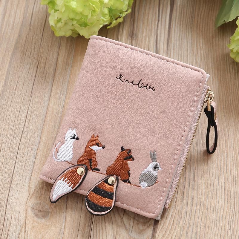 New female short student wallet Korean version cute small fresh folding mini trendy personalized coin purse Dark green