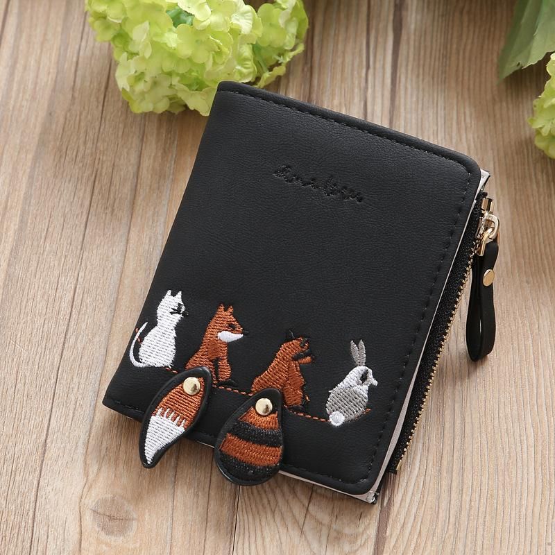 New female short student wallet Korean version cute small fresh folding mini trendy personalized coin purse Dark green