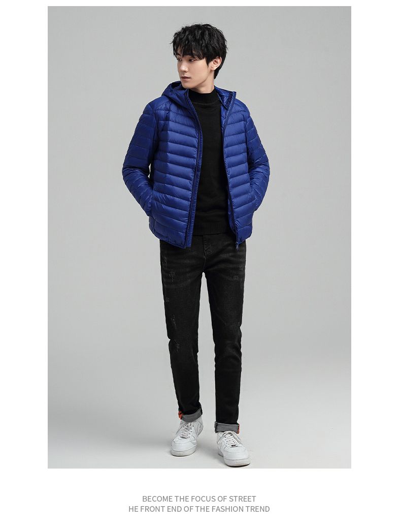 Hooded Down Jacket Ultralight Camping Trekking Hiking Waterproof - Blue