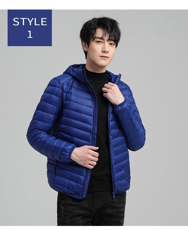 Hooded Down Jacket Ultralight Camping Trekking Hiking Waterproof - Blue