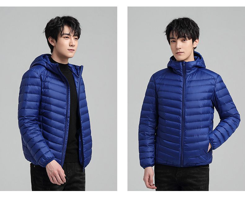 Hooded Down Jacket Ultralight Camping Trekking Hiking Waterproof - Blue