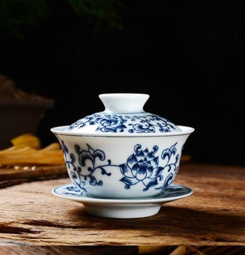 Retro Blue And White Porcelain Gaiwan Teaware Large Hand Painted Cover Bowl Single Sancai Tea Cups Ceramic Chinese Tea Set