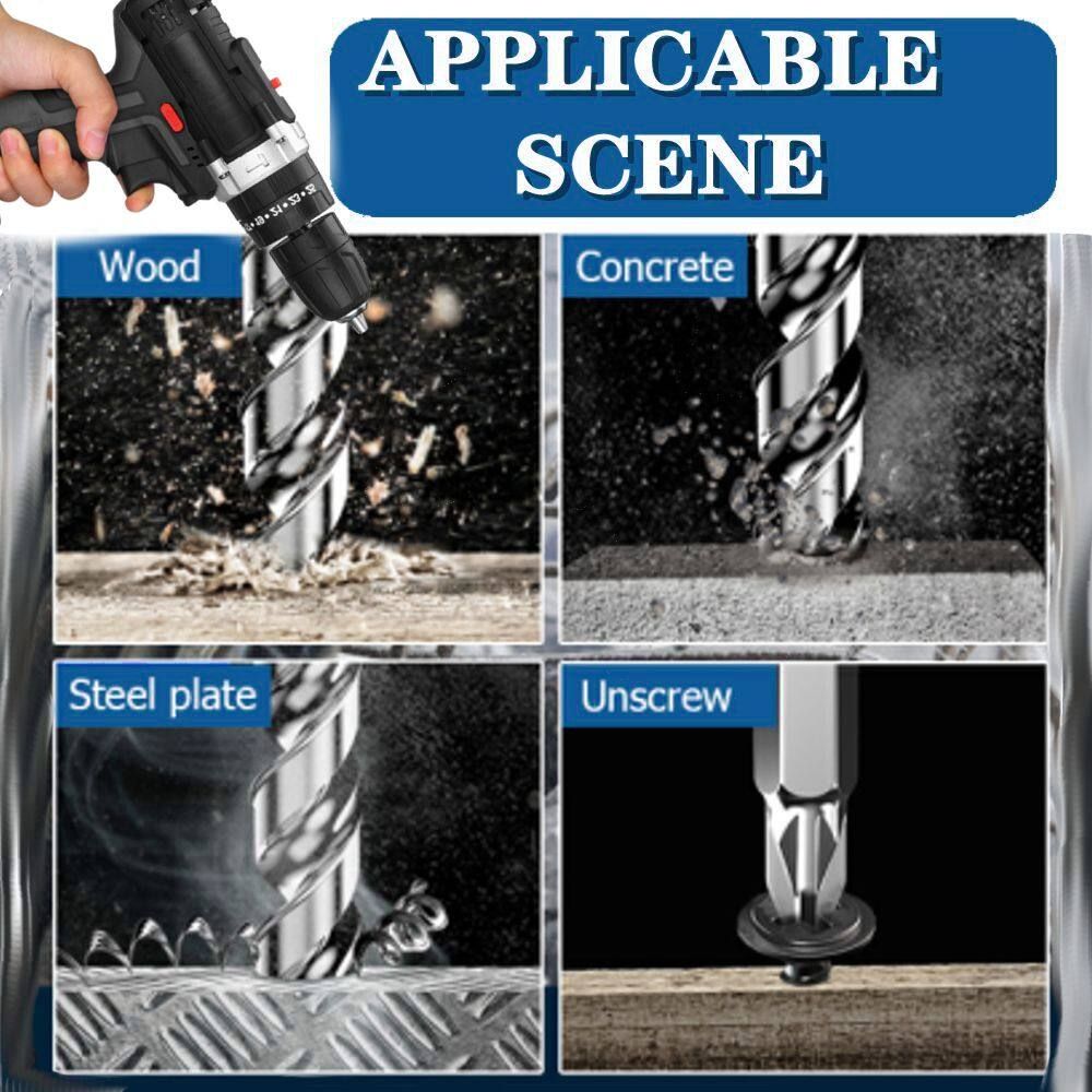 6000mAh 48V 25-28Nm Electric Hammer Drill Cordless Rechargeable Drill Three Function With Impact LED Light Screwdriver+1/2 (with Box) EU Plug 2 Battery+1 Charge