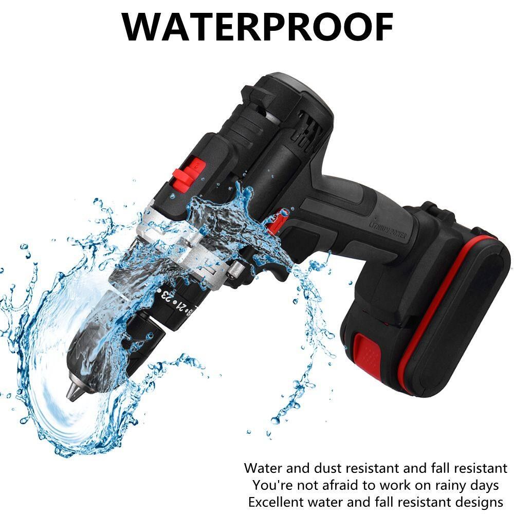 6000mAh 48V 25-28Nm Electric Hammer Drill Cordless Rechargeable Drill Three Function With Impact LED Light Screwdriver+1/2 (with Box) EU Plug 2 Battery+1 Charge