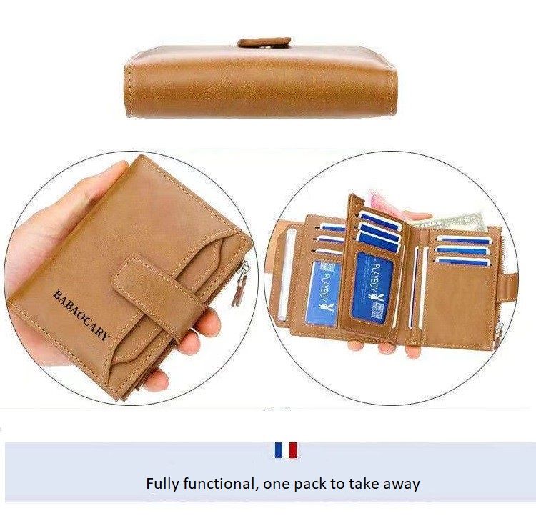 Fahion Men Pu Leather Short Wallets Card Holder Multfunction