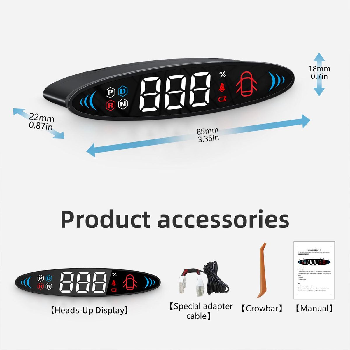 Heads-Up Display Digital Speedometer Display Vehicle Speed, Gear, Turn Signal, Remaining Battery, Door Reminder, Seat Belt Reminder Replacement for Tesla Model 3 Model Y 2019-2022
