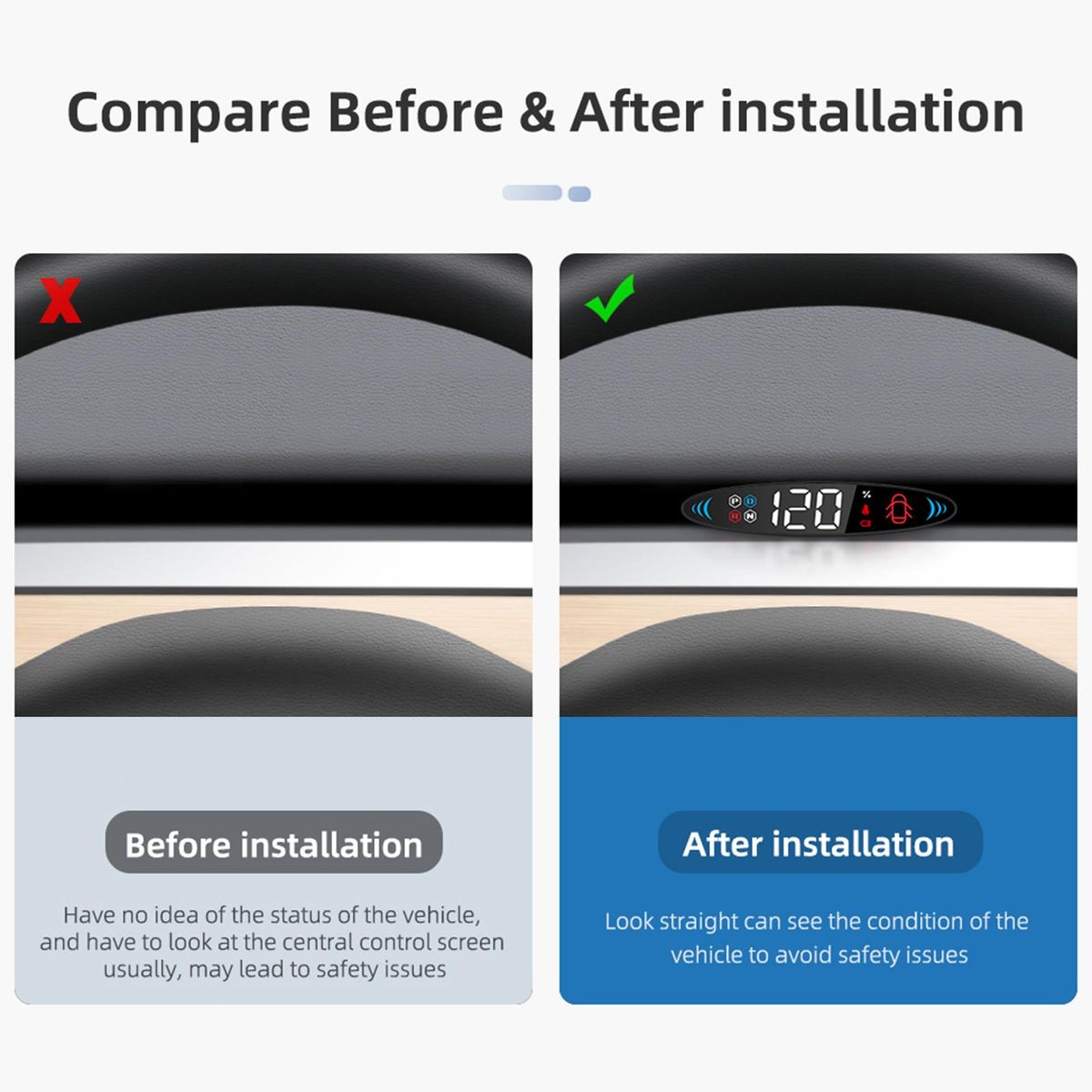 Heads-Up Display Digital Speedometer Display Vehicle Speed, Gear, Turn Signal, Remaining Battery, Door Reminder, Seat Belt Reminder Replacement for Tesla Model 3 Model Y 2019-2022