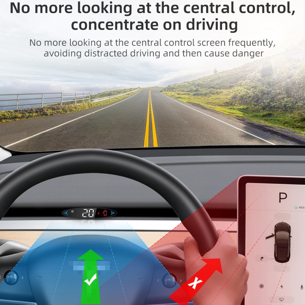 Heads-Up Display Digital Speedometer Display Vehicle Speed, Gear, Turn Signal, Remaining Battery, Door Reminder, Seat Belt Reminder Replacement for Tesla Model 3 Model Y 2019-2022