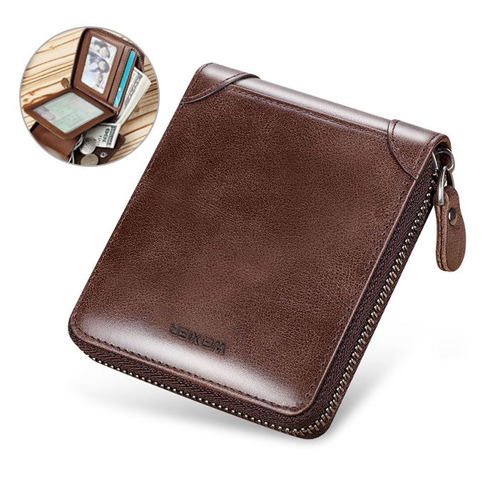 Men Leather Wallet Portable Short Wallet Men-Dark Brown