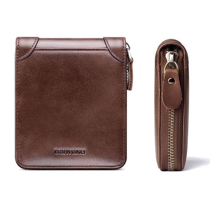 Men Leather Wallet Portable Short Wallet Men-Dark Brown