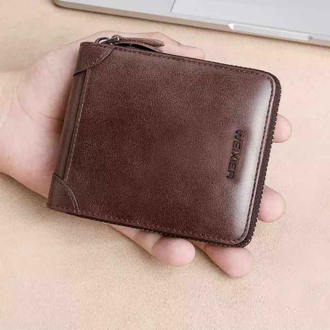 Men Leather Wallet Portable Short Wallet Men-Dark Brown