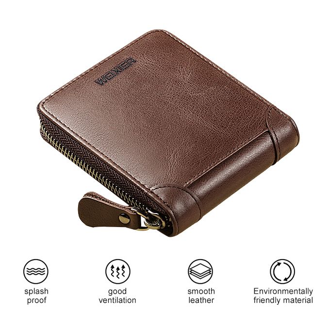 Men Leather Wallet Portable Short Wallet Men-Dark Brown