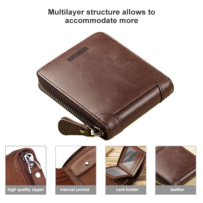 Men Leather Wallet Portable Short Wallet Men-Dark Brown
