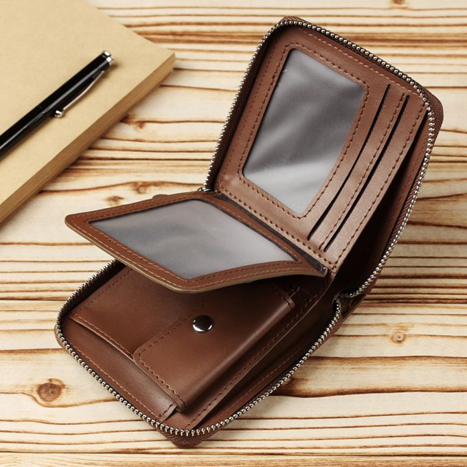 Men Leather Wallet Portable Short Wallet Men-Dark Brown
