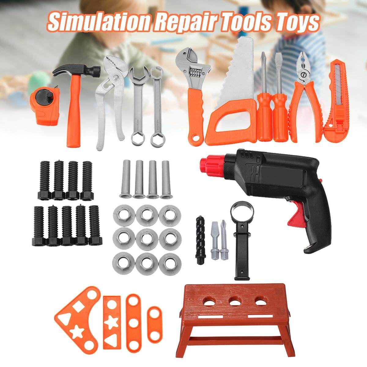 Children's Simulation Play House Toy Toolbox Electric Drill Maintenance Tool Set Gift Net Bag Set Of 44