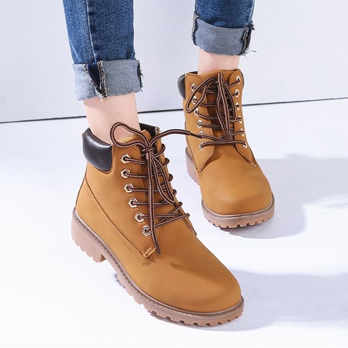 Women Shoes Martin Boots Shoes Ladies Shoes PU Leather Boots Yellow