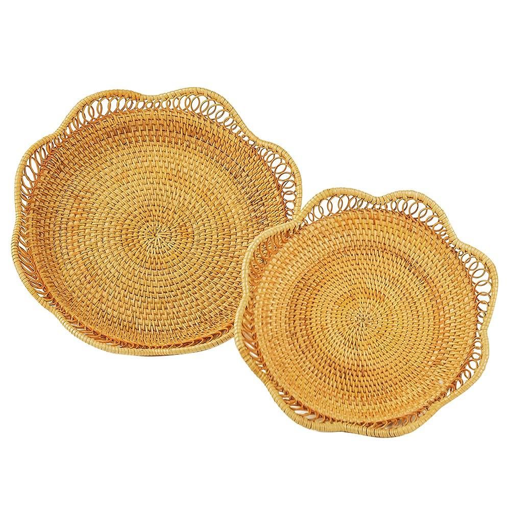 2Pcs Fruit and Vegetable Storage Round Wicker Baskets