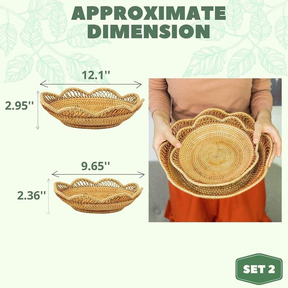 2Pcs Fruit and Vegetable Storage Round Wicker Baskets