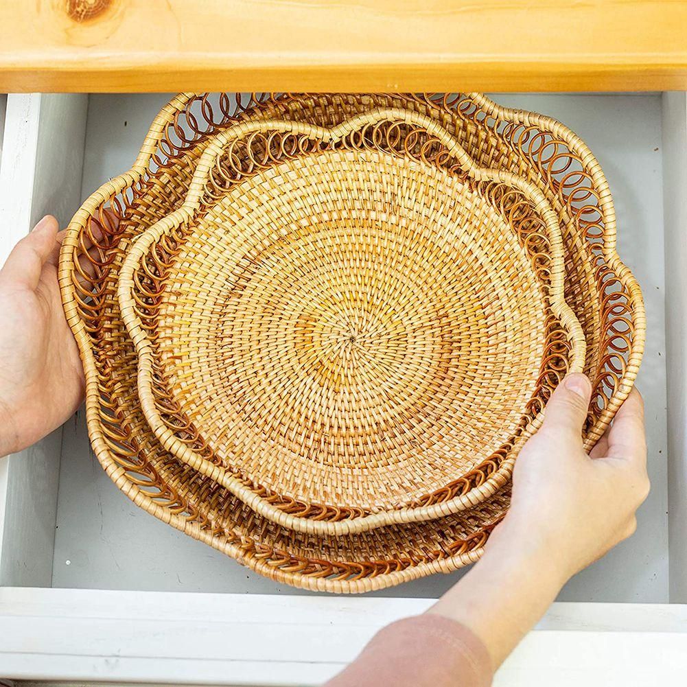 2Pcs Fruit and Vegetable Storage Round Wicker Baskets
