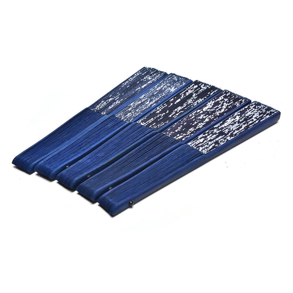 Flower Bamboo Blue Wedding Design Chinese Summer Frame Decor Fan Hand Blue Fabric Dyed Cool Favor Classical With Style Party