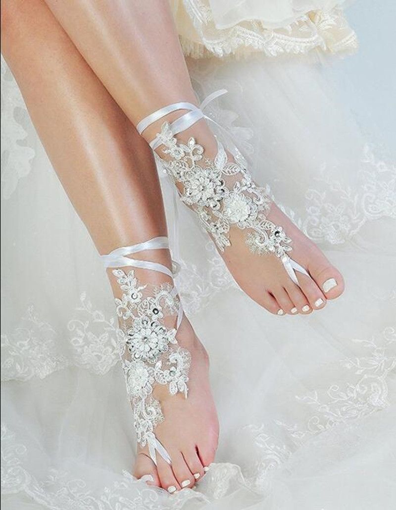 Beach Wedding Shoes For Women Lace Appliques Bridal Open