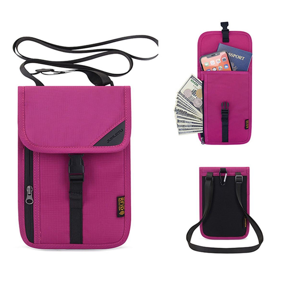 Storage Bag Hanging Wallet Money Card Passports Rose Red
