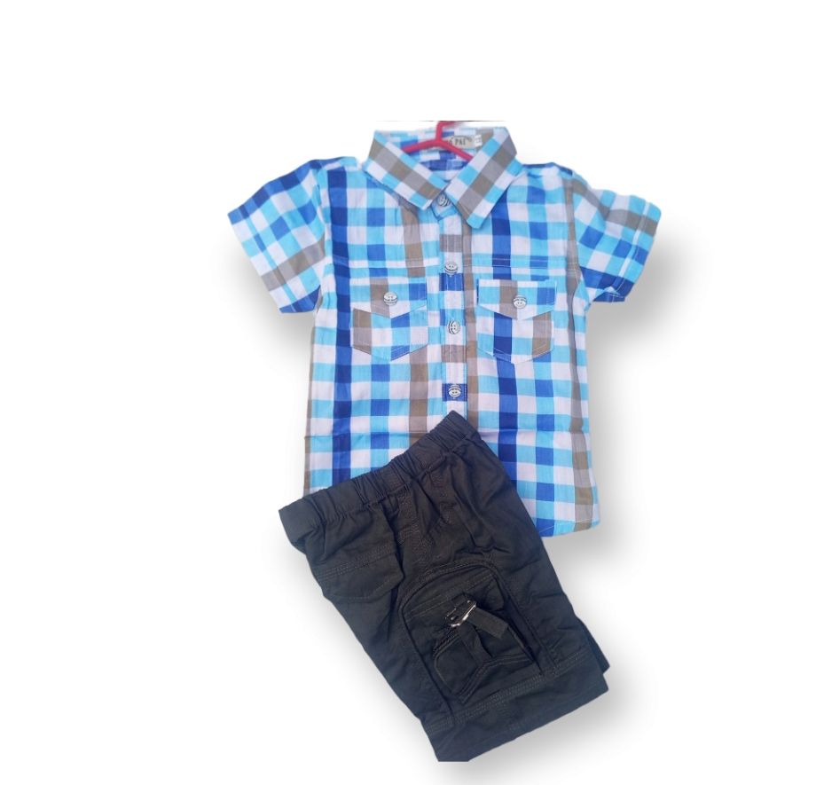 Baby Boy  Luxury Checkered Plain Shirt And Shorts