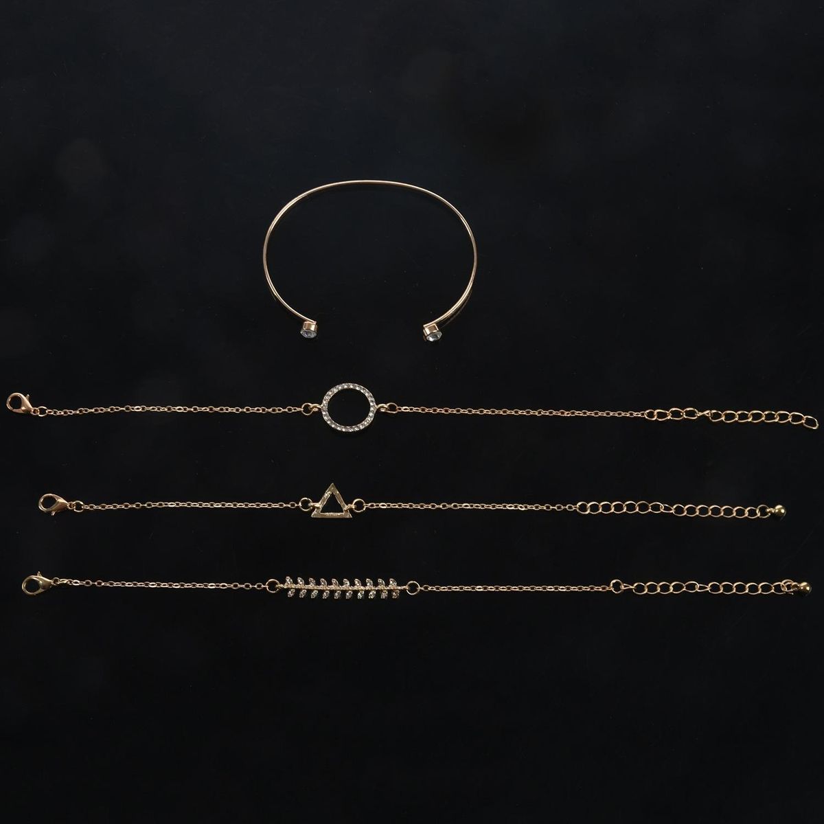 Charm 4 Pcs/Set Women's Crystal Leaf Chain Gold Bracelet Set