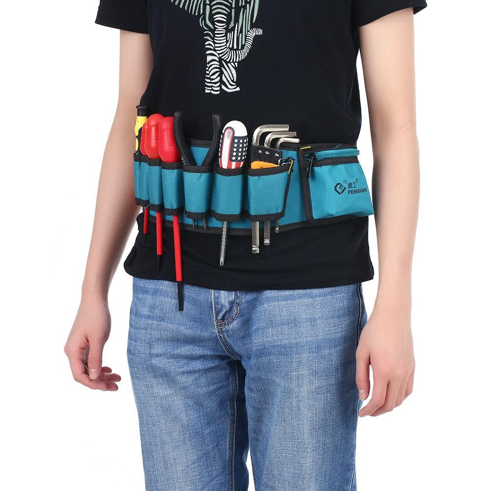 PENGGONG Multi-functional Waist Tool Bag Pockets Pouch Organizer Oxford Canvas Chisel Repairing Tool Pockets with Belt Wearable & Waterproof for Carpenter Hammer Electrician Repair Tools