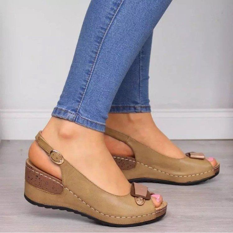 Summer Women's Shoes New Fish Mouth Sandals Buckle Wedge Women's Sandals Fashion Casual Women's Shoes