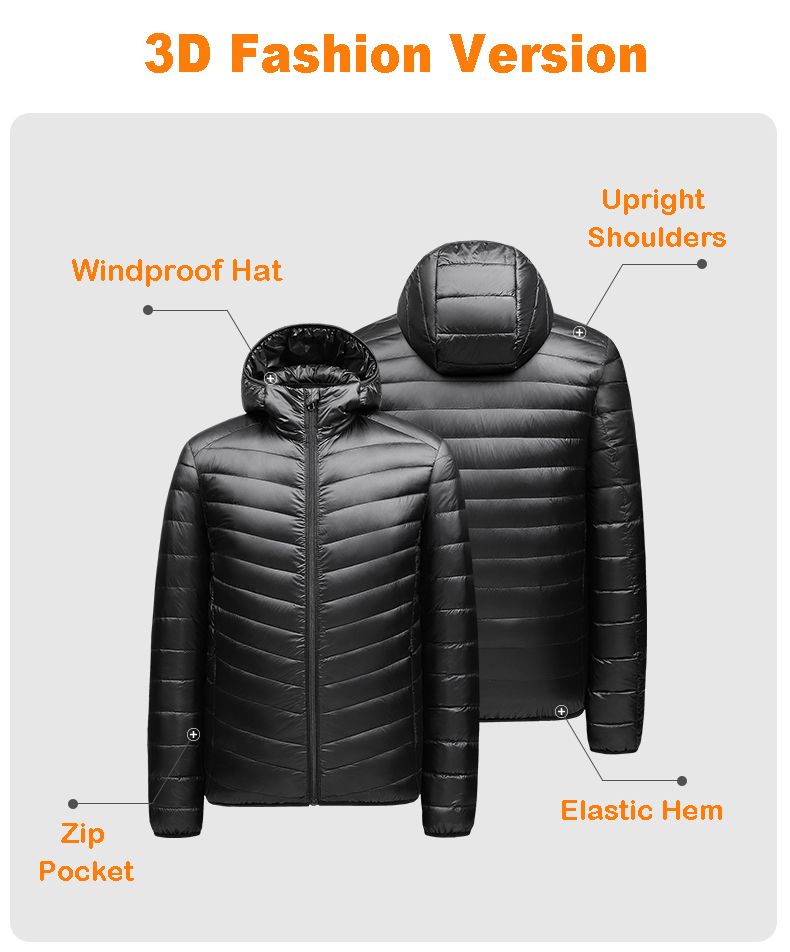 Hooded Down Jacket Ultralight Camping Trekking Hiking Waterproof - Grey