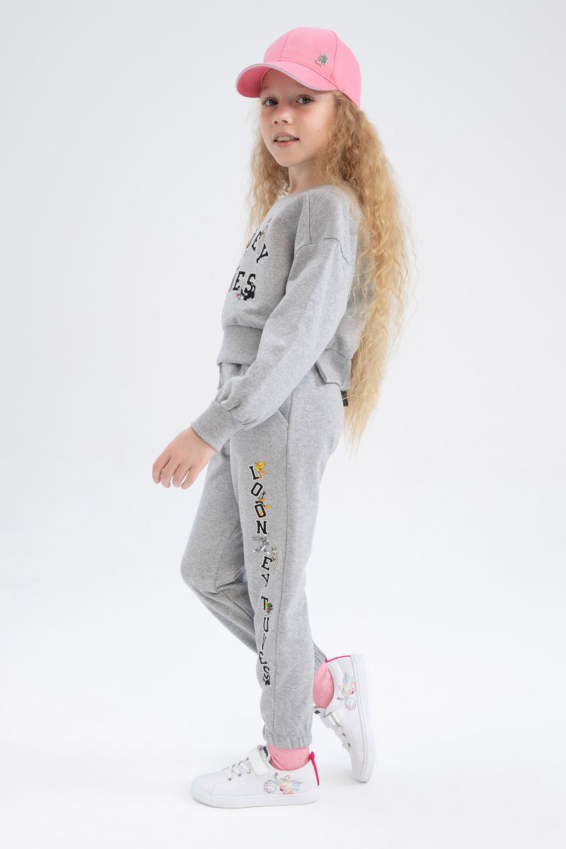 Girl - Cropped Fit C Neck Knitted Sweat Shirt - Grey