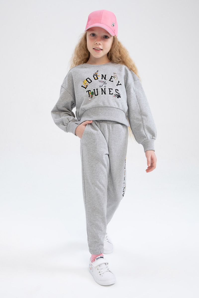 Girl - Cropped Fit C Neck Knitted Sweat Shirt - Grey