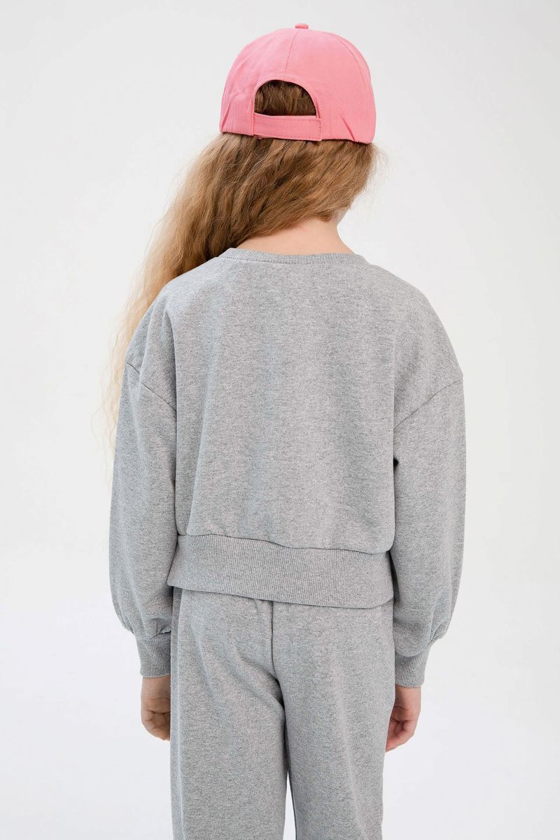 Girl - Cropped Fit C Neck Knitted Sweat Shirt - Grey