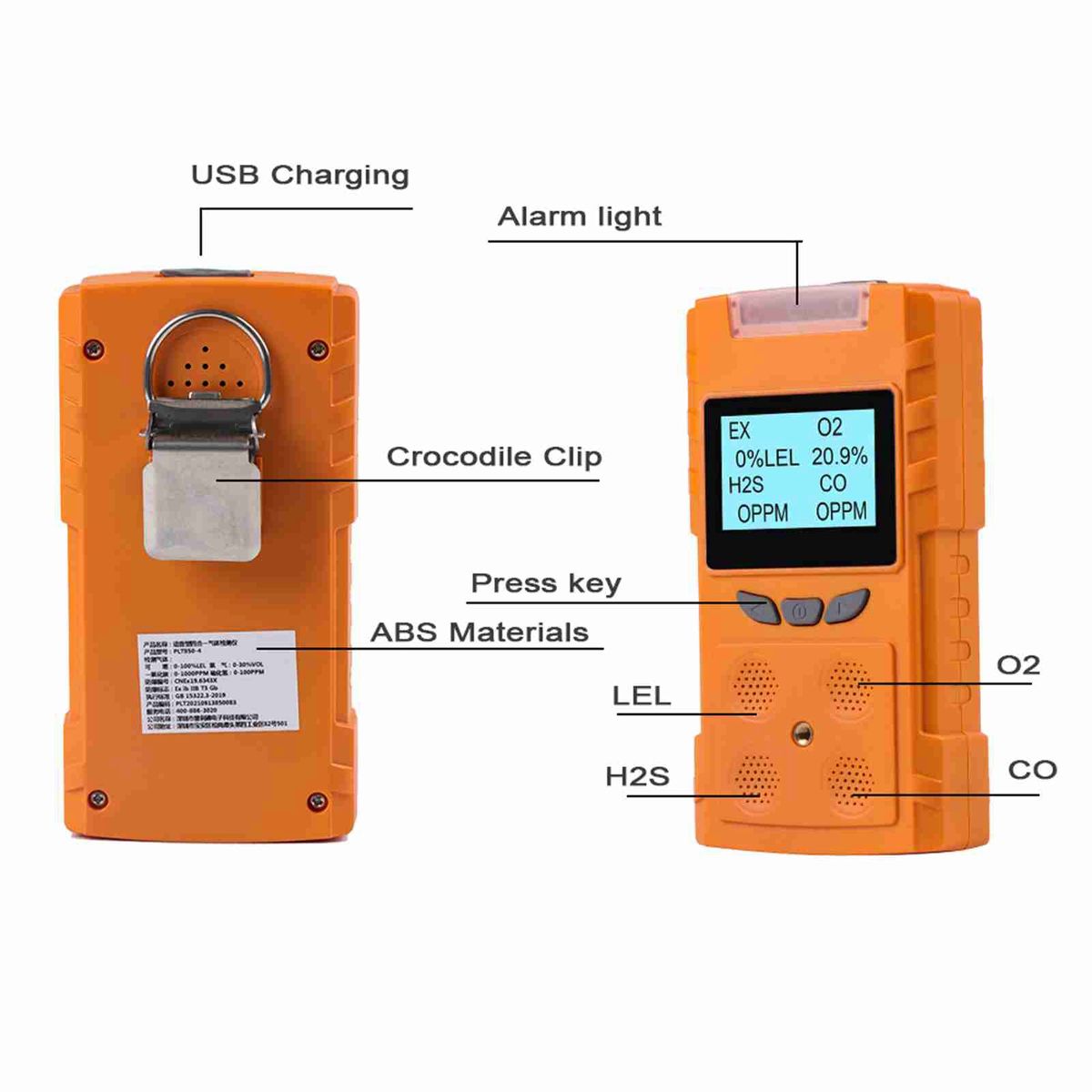 PLT850 4 In 1 Portable Gas Leak Detector Smart Sensor Home USB LCD Display EX H2S CO O2 Outdoor Indoor Air Quality Analyzer