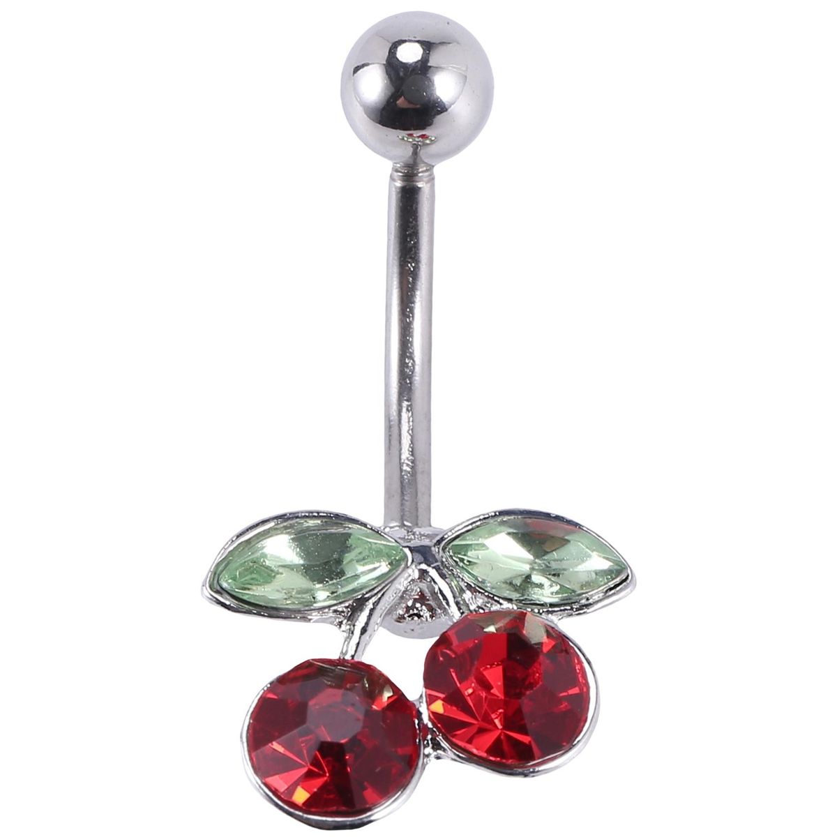 Steel Cherry Belly Navel Bar Button Ring Body