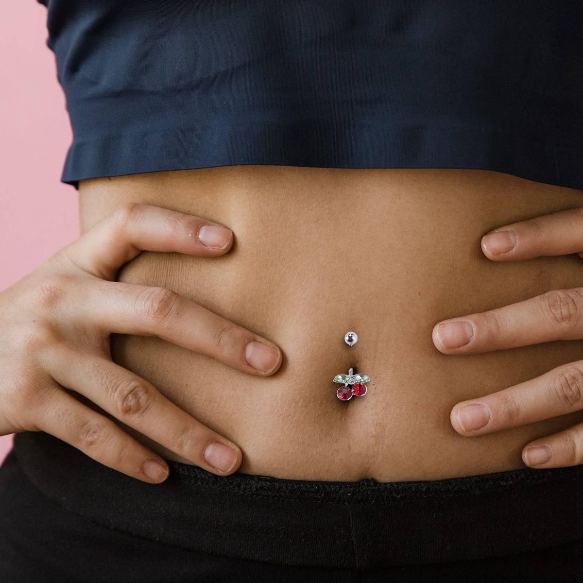 Steel Cherry Belly Navel Bar Button Ring Body