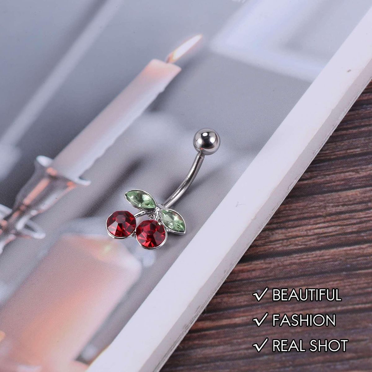 Steel Cherry Belly Navel Bar Button Ring Body
