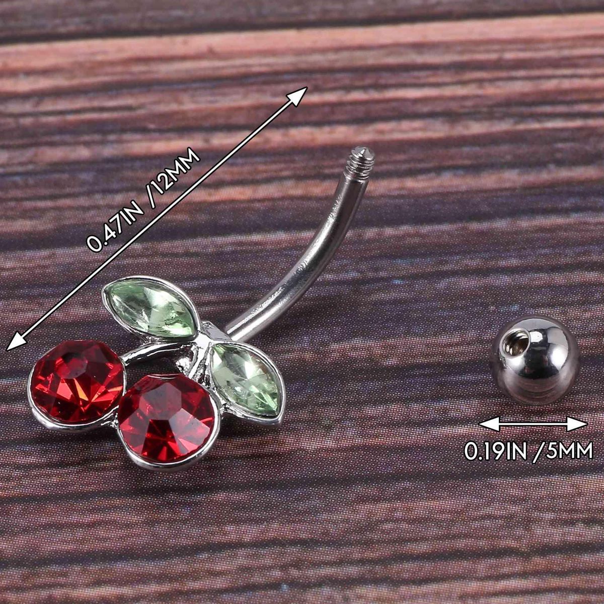 Steel Cherry Belly Navel Bar Button Ring Body