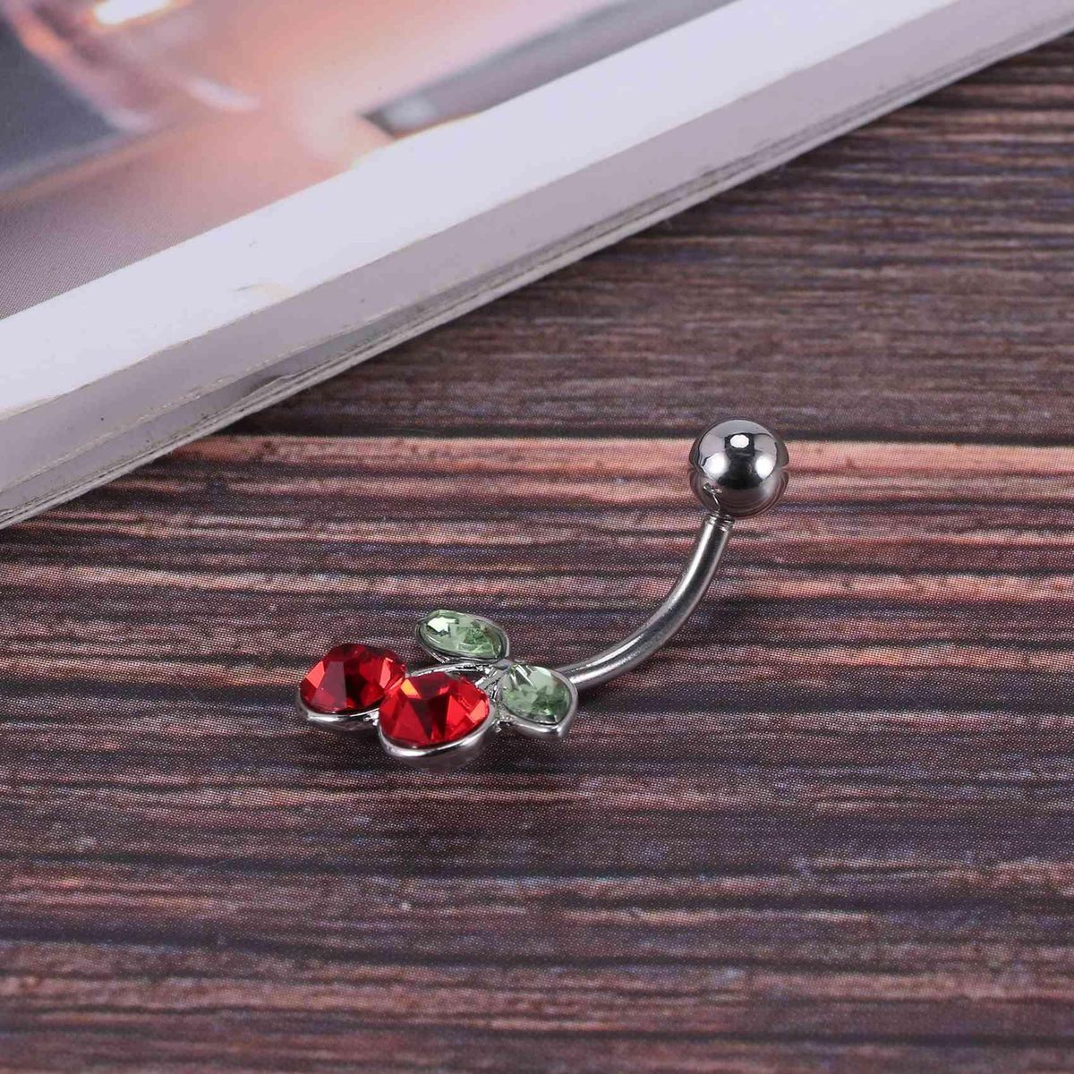 Steel Cherry Belly Navel Bar Button Ring Body