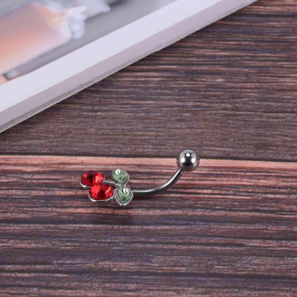 Steel Cherry Belly Navel Bar Button Ring Body
