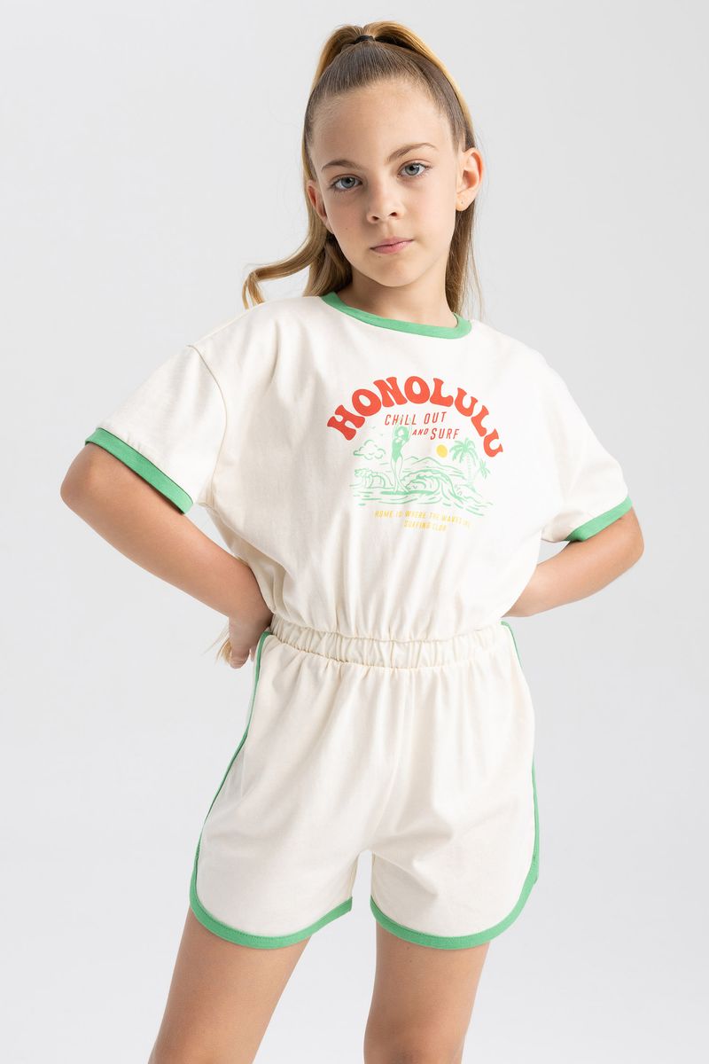 Girl Casual Short Sleeve Jump Suit - Ecru