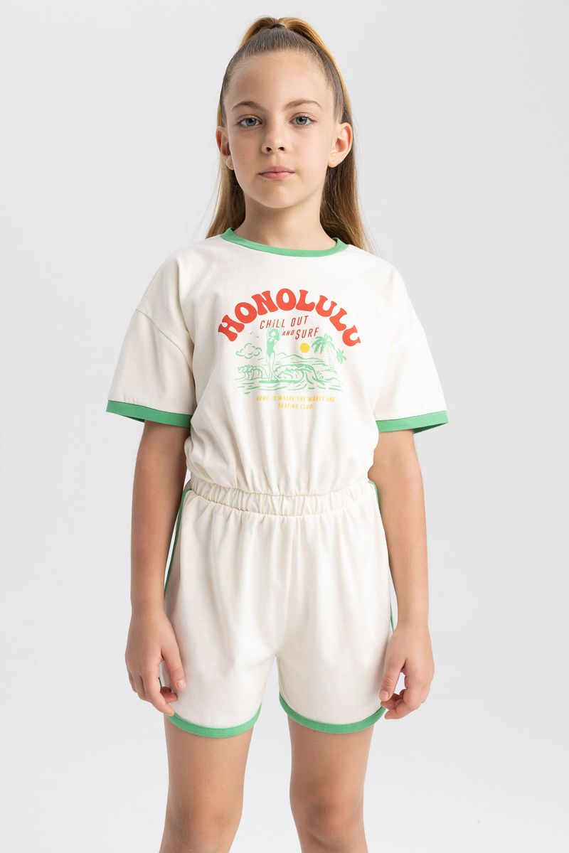 Girl Casual Short Sleeve Jump Suit - Ecru
