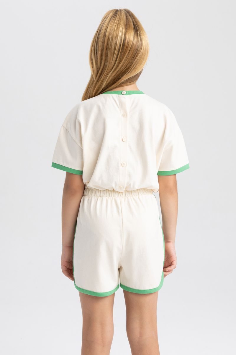 Girl Casual Short Sleeve Jump Suit - Ecru