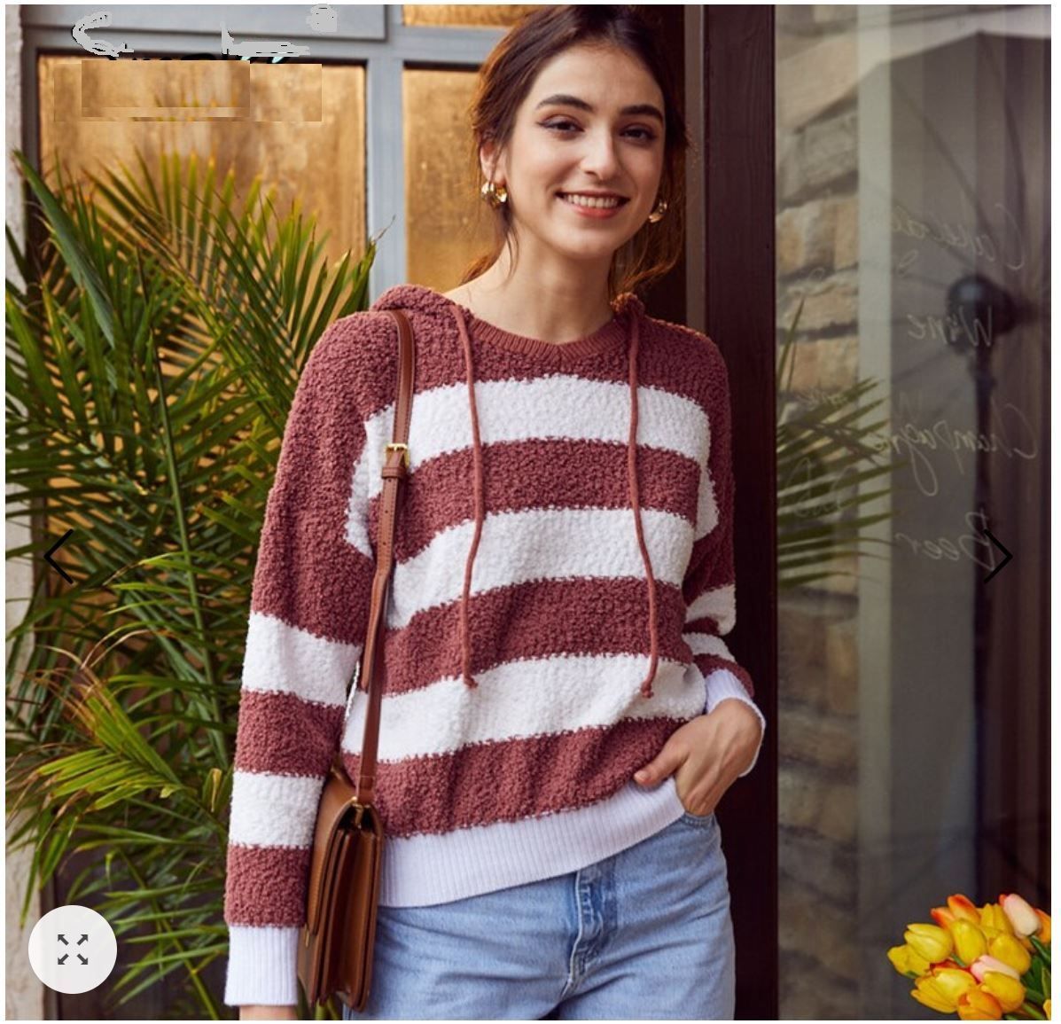 Women Stripe Patchwork Fleece Knitted Sweatshirt Pullover Hoodie