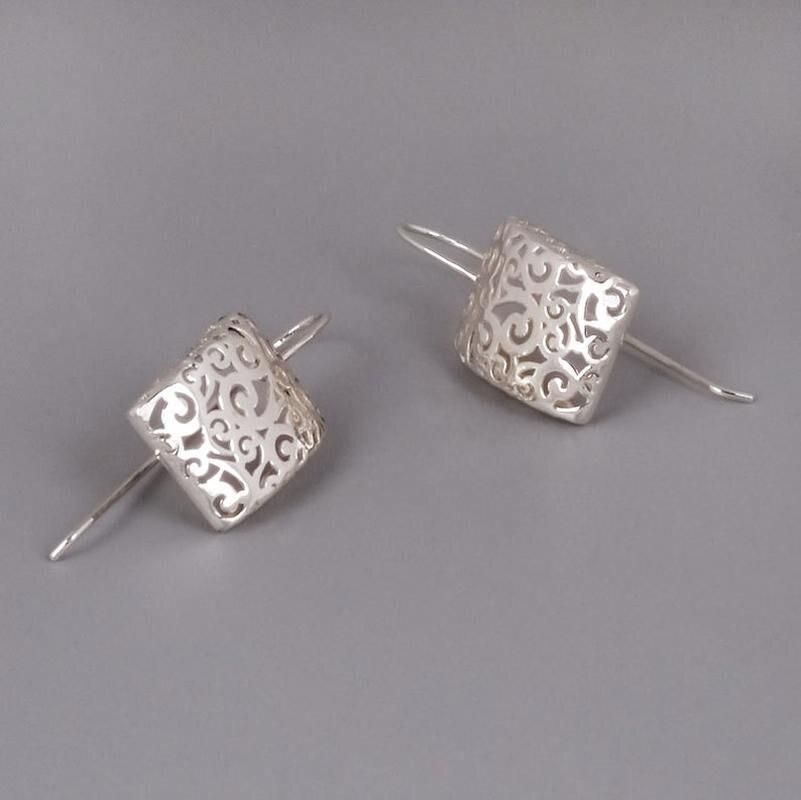 Fashion Geometric Hollow Pendant Earrings Fashionable Metal Silver Color Plating Carving Patterns Party Wedding Earrings Jewelry