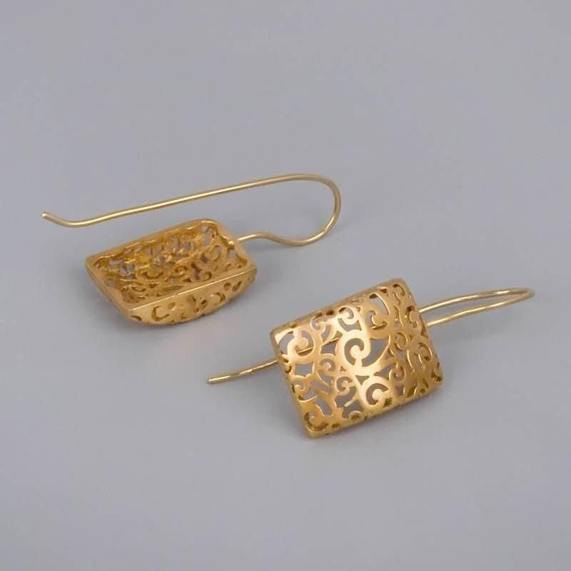 Fashion Geometric Hollow Pendant Earrings Fashionable Metal Silver Color Plating Carving Patterns Party Wedding Earrings Jewelry