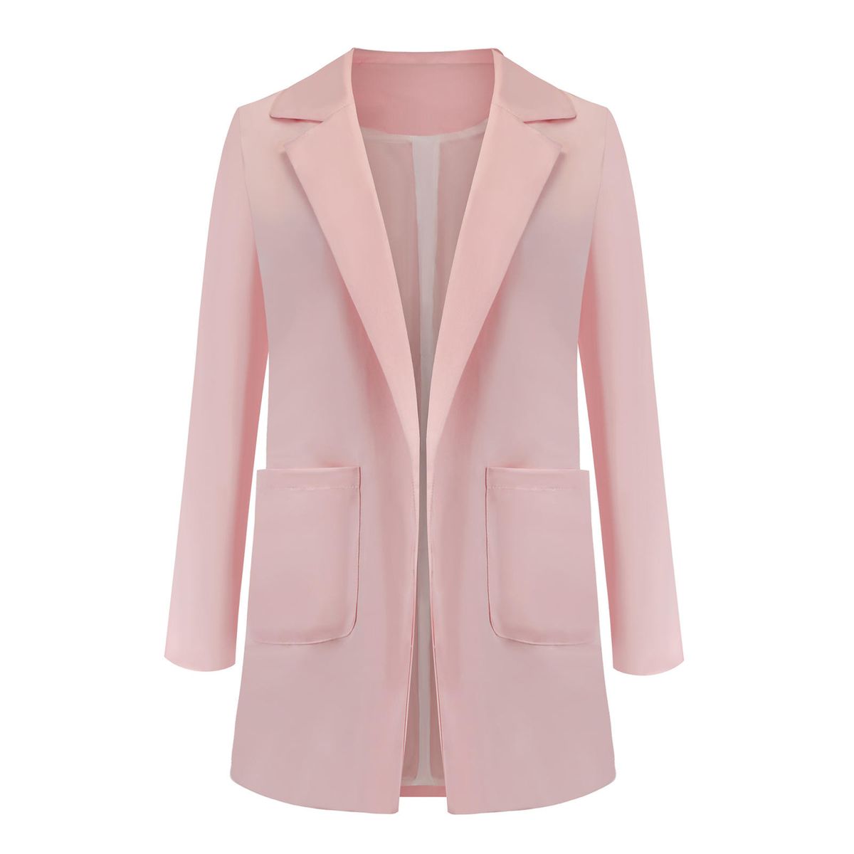 Neckline Long Sleeve Open Front Cardigan Ladies Pink L